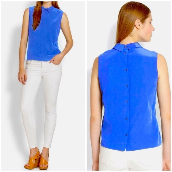 Equipment Elliot Silk Collared Long Sleeve Button Back Blouse Blue Sz S - Picture 1 of 10